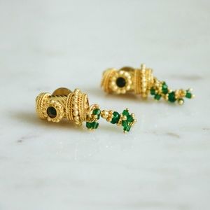 Gold and Emerald Tassel Earrings